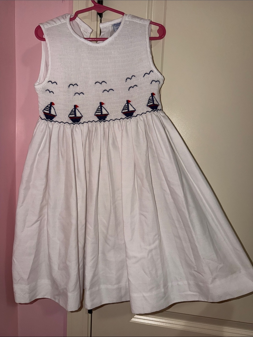 White Nautical Smocked Girls' Beach Dress